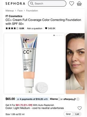NEW Sephora IT CC+ Cream Full Coverage Color Correcting Foundation SPF 50+ 7 in1
